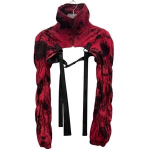 Dolls Kill Darker Wavs Modulation‎ Red Acid Wash Puffer Shrug Size Large